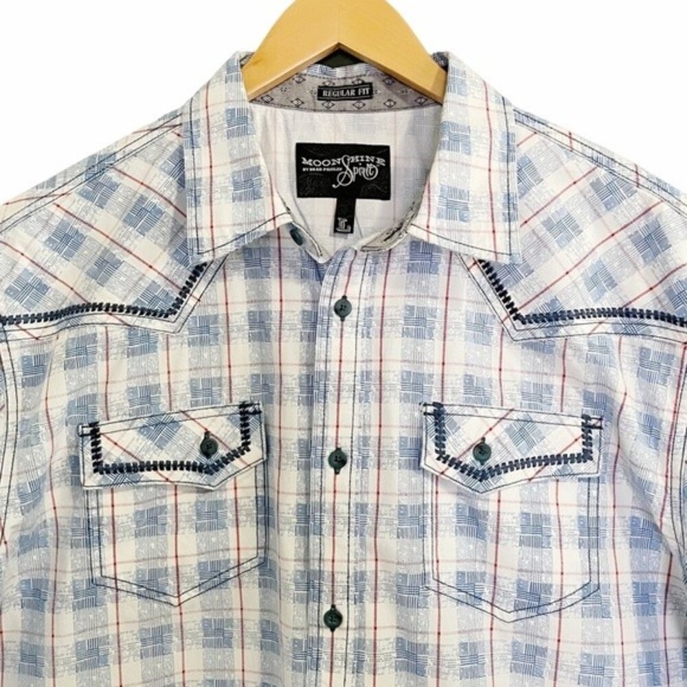 Brad Paisley Moonshine Spirit Western Shirt Blue & Cream Plaid Men’s Size Large - Picture 4 of 12